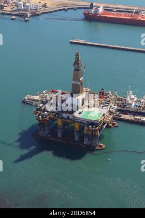 Aerial photo of oil rig at Cape Town Harbour Stock Photo