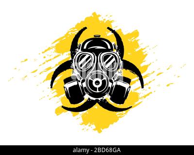 Sign of Biohazard with gas mask grunge vector illustration. Pollution and hazard concept. Pandemic or epidemic concept. Biohazard. Stock Vector