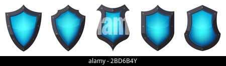 Shield icons set. Protection glossy shields isolated. Vector illustration. Shield vector icons Stock Vector