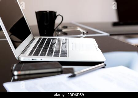 Desk office with notebook Stock Photo