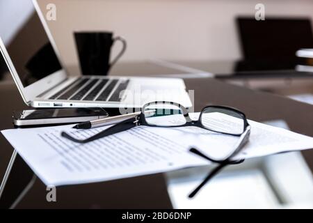 Desk office with notebook Stock Photo