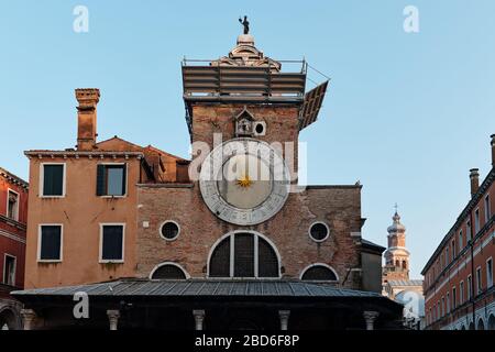 Venice, Italy - February 19, 2020: Clock at San Giacomo di Rialto also known as Giacometto, a church in the sestiere of San Polo Stock Photo