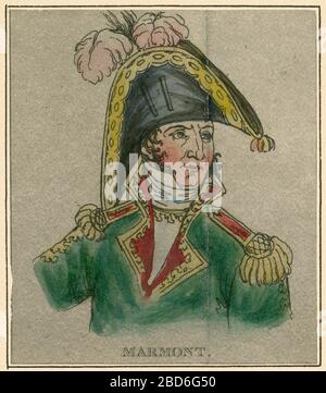 Antique engraving, Auguste de Marmont. Auguste Frédéric Louis Viesse de Marmont (1774-1852) was a French general and nobleman who rose to the rank of Marshal of the Empire and was awarded the title Duke of Ragusa. SOURCE: ORIGINAL ENGRAVING Stock Photo