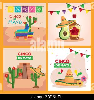 Mexican icon set of Cinco de mayo vector design Stock Vector
