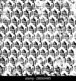 Grunge abstract pattern, geometric optical illusion.  Square black and white backdrop. Stock Vector