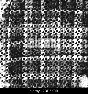 Grunge abstract pattern, isometric optical illusion.  Square black and white backdrop. Stock Vector