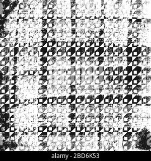 Grunge abstract pattern, isometric optical illusion.  Square black and white backdrop. Stock Vector