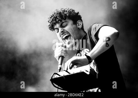 Odense, Denmark. 28th, June 2018. The Danish singer and songwriter Alex Vargas performs a live concert during the Danish music festival Tinderbox 2018 in Odense. (Photo credit: Gonzales Photo - Lasse Lagoni). Stock Photo