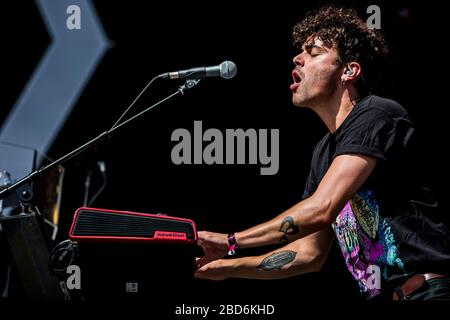 Odense, Denmark. 28th, June 2018. The Danish singer and songwriter Alex Vargas performs a live concert during the Danish music festival Tinderbox 2018 in Odense. (Photo credit: Gonzales Photo - Lasse Lagoni). Stock Photo