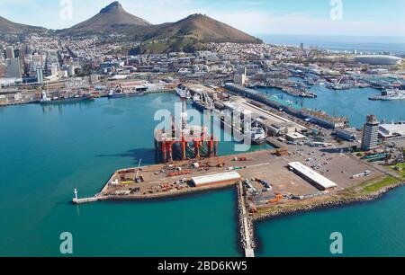 Aerial photo of oil rig at Cape Town Harbour Stock Photo