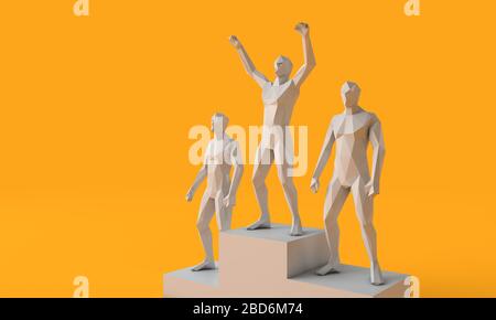 People celebrating success on a winners podium. 3D Rendering Stock Photo