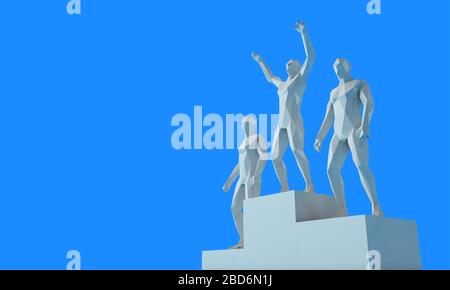 People celebrating success on a winners podium. 3D Rendering Stock Photo