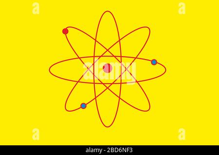 Atom sign symbol isolated in a yellow background. Stock Photo