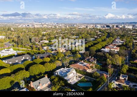 Aerial views above Beverly Hills neighborhood Los Angeles Stock Photo