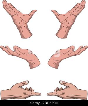 Pointing hands vector set. Collection of hand palms thumbs up and pointing gestures Stock Vector