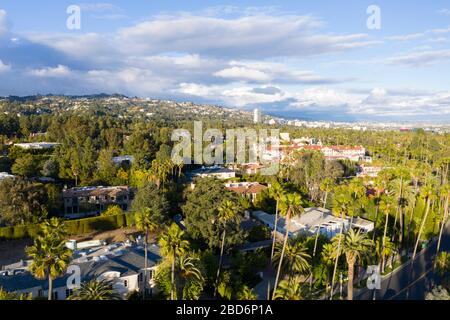 Aerial views above Beverly Hills neighborhood Los Angeles Stock Photo