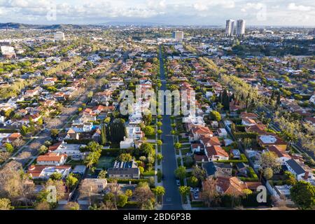 Aerial views above Beverly Hills neighborhood Los Angeles Stock Photo