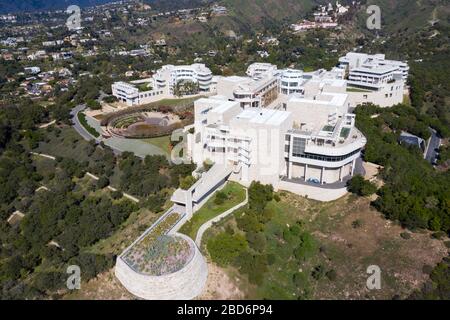 Aerial views above the Getty Center museum Los Angeles, California Stock Photo