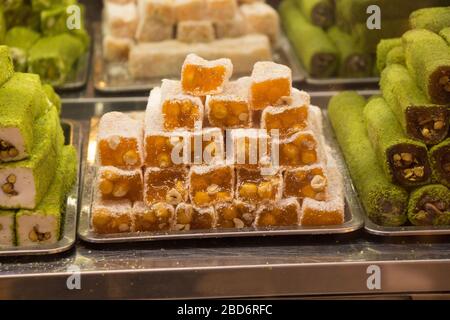 Load of traditional turkish delight rahat lokum Stock Photo