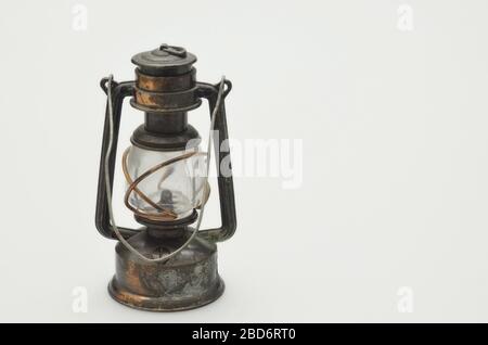 retro oil lamp, close up, isolated on white background, horizontal Stock Photo
