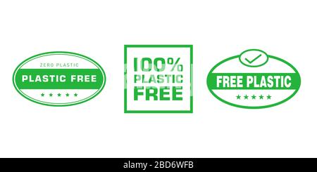 Set of plastic free green eco friendly design elements. Zero plastic. Vector stock illustration. Stock Vector