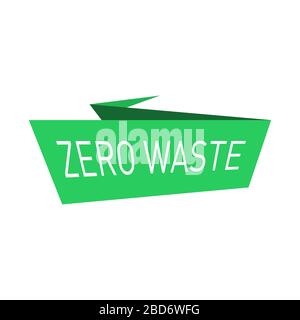Zero waste green origami paper banner. Waste management concept isolated illustration on white background. Vector stock illustration. Stock Vector