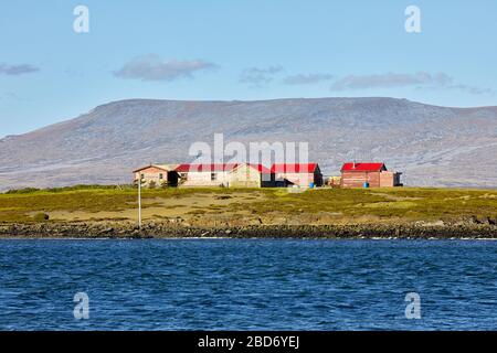 Darwin Harbour with Mount Usborne in the background, East Falkland, Falkland Islands, Falklands Stock Photo