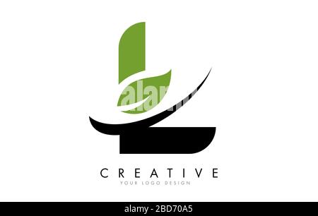Letter L with Leaf and Creative Swoosh Logo Design. Eco Letter Vector Illustration. Stock Vector