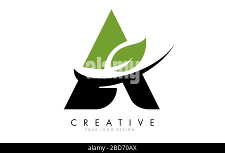 Letter A with Leaf and Creative Swoosh Logo Design. Eco Letter Vector Illustration. Stock Vector