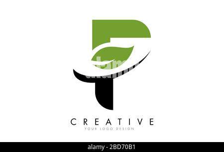 Letter F with Leaf and Creative Swoosh Logo Design. Eco Letter Vector Illustration. Stock Vector