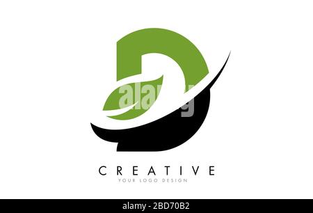 Letter D with Leaf and Creative Swoosh Logo Design. Eco Letter Vector Illustration. Stock Vector