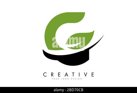 Letter G with Leaf and Creative Swoosh Logo Design. Eco Letter Vector Illustration. Stock Vector