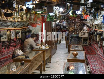 Cafe Azadegan, Chaykhuneh, tea house in Chah Haj Mirza alley in Isfahan, Esfahan, Iran, Persia, Middle East Stock Photo