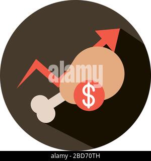 chicken leg money increase arrow market, rising food prices, block style icon vector illustration Stock Vector