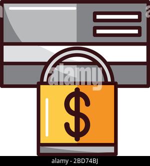 protection bank credit card shopping or payment mobile banking vector illustration line and fill icon Stock Vector