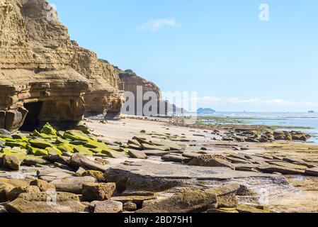 Natural rock formations at Sunset Cliffs Natural Park. San Diego, California, USA. This is at an area called South Garbage Beach. Stock Photo