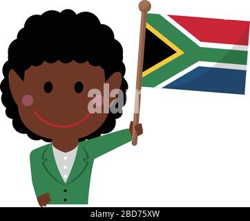 Cartoon business woman with national flags / South africa. Flat vector illustration.