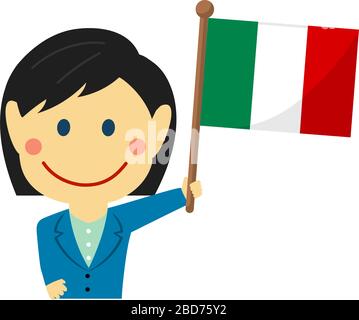 Cartoon business woman with national flags / Italy . Flat vector illustration. Stock Vector