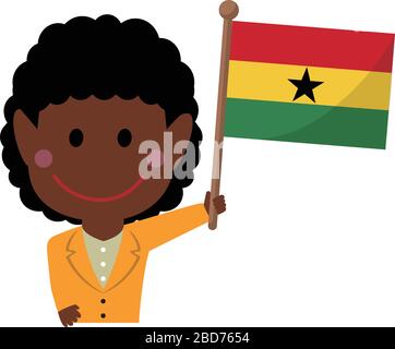 Cartoon business woman with national flags / Ghana. Flat vector illustration. Stock Vector