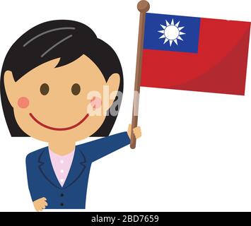 Cartoon business woman with national flags / Taiwan. Flat vector illustration. Stock Vector