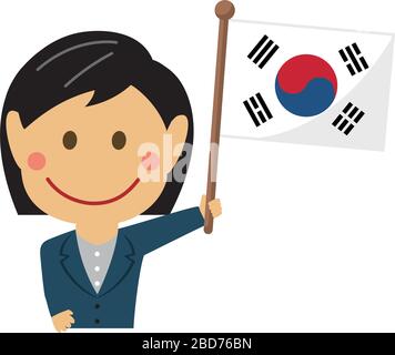 Cartoon business woman with national flags / South korea. Flat vector illustration.