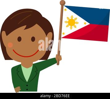 Cartoon business woman with national flags / Philippines. Flat vector illustration. Stock Vector