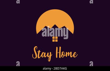 Stay at home slogan with house and heart inside. Protection campaign or measure from coronavirus, COVID--19. Stay home quote text. Stock Vector