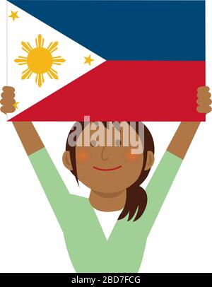 Cartoon woman with national flags / Philippines ( upper body). Flat vector illustration. Stock Vector