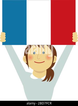 Cartoon woman with national flags / France ( upper body). Flat vector illustration. Stock Vector