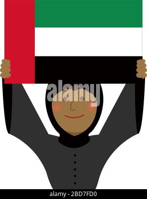 Cartoon woman with national flags / UAE ( upper body). Flat vector illustration. Stock Vector