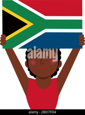 Cartoon woman with national flags / South Africa ( upper body). Flat vector illustration.