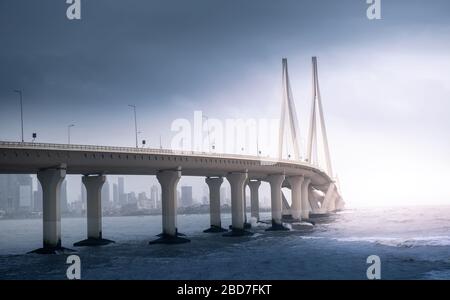 Bandra Worli Sea Link is a cable bridge in Mumbai, India Stock Photo