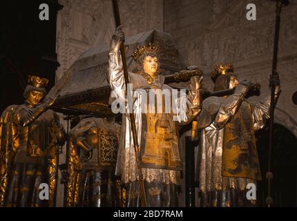 SEVILLE, SPAIN - Tomb of Christopher Columbus in Seville cathedral. Stock Photo