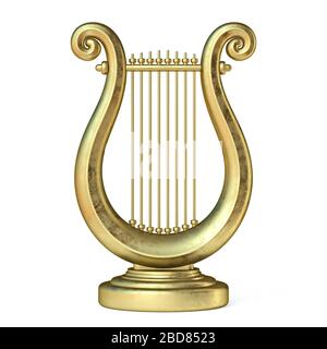 Golden lyre 3D render illustration isolated on white background Stock Photo